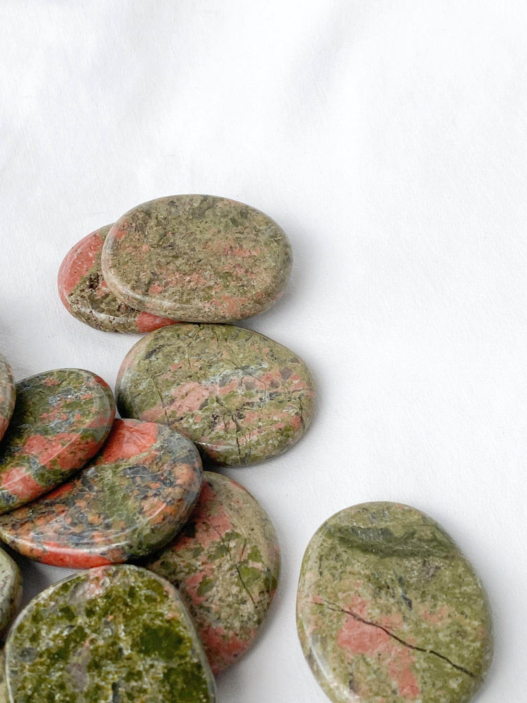 Unakite Flat Palm Stone - Unearthed Crystals