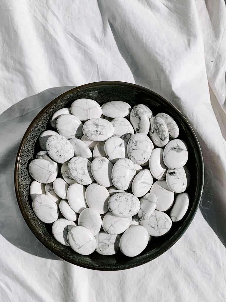 White Howlite Pillow Palm Stone - Unearthed Crystals