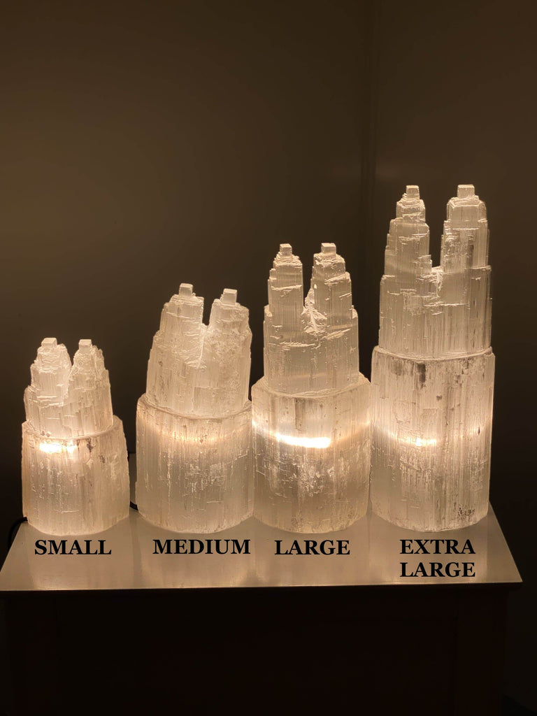 Selenite Lamp | Twin Tower | Medium - Unearthed Crystals