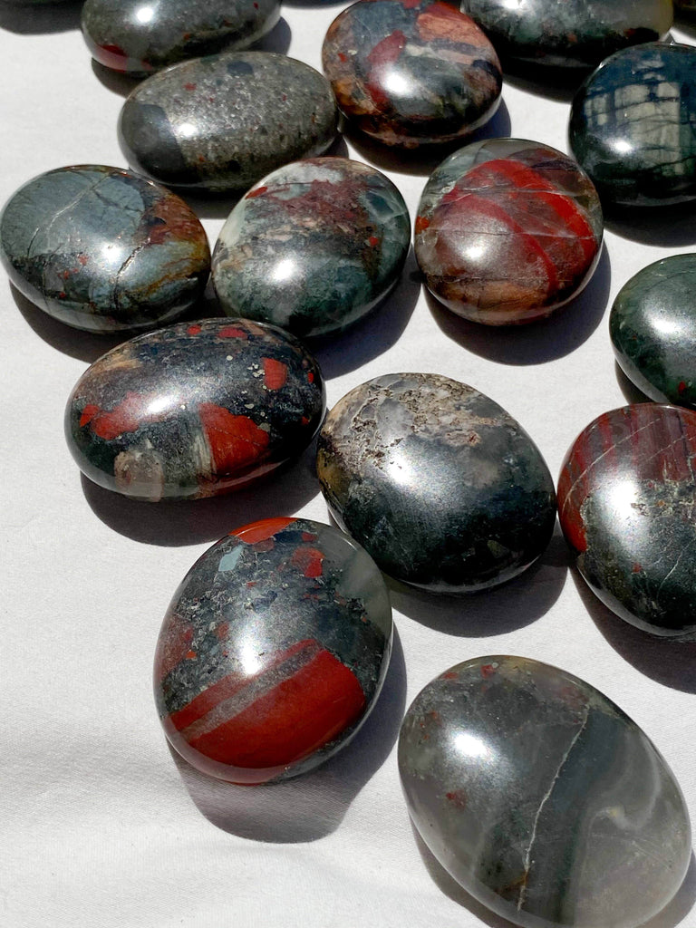 Bloodstone Jasper Pillow Palm Stone - Unearthed Crystals