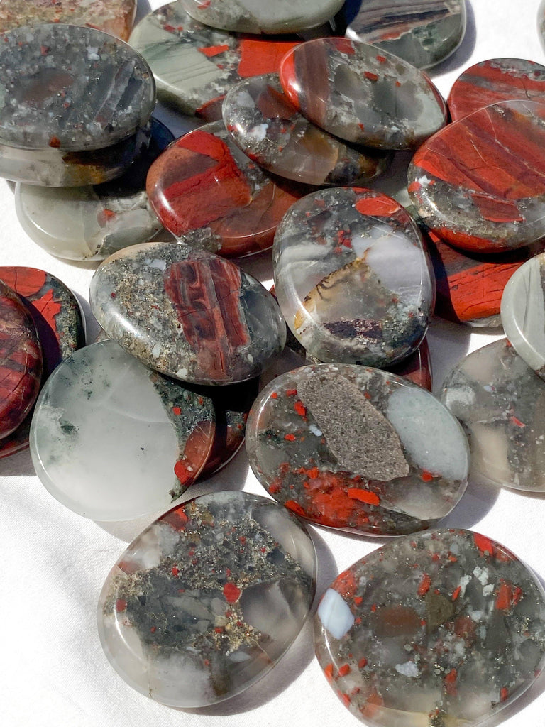 Bloodstone Jasper Flat Palm Stone - Unearthed Crystals